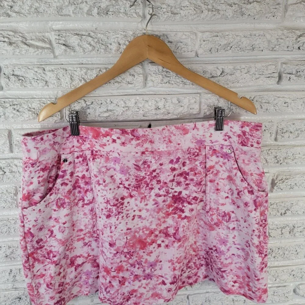 Jones New York XL Pink Floral Skort Cotton Pull On Elastic Waist FLO309XE